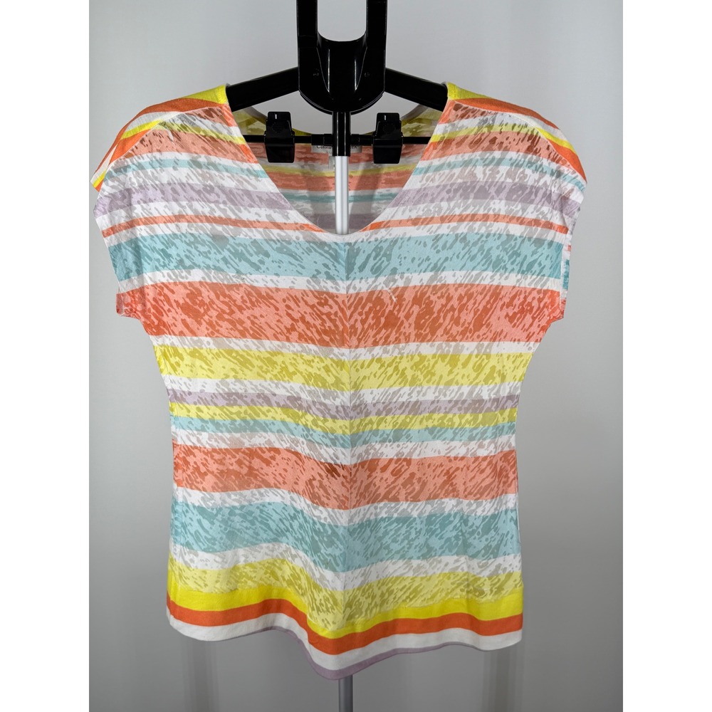 Coldwater Creek Womens Multicolor Striped Burnout‎ V-Neck Top Size M
